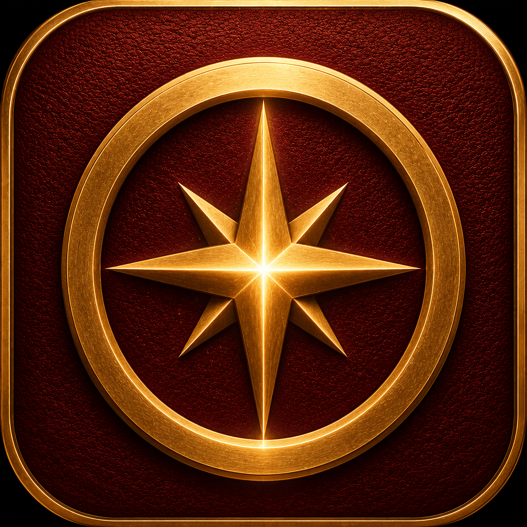 North Pole Console app icon, a gold compass star on deep red
