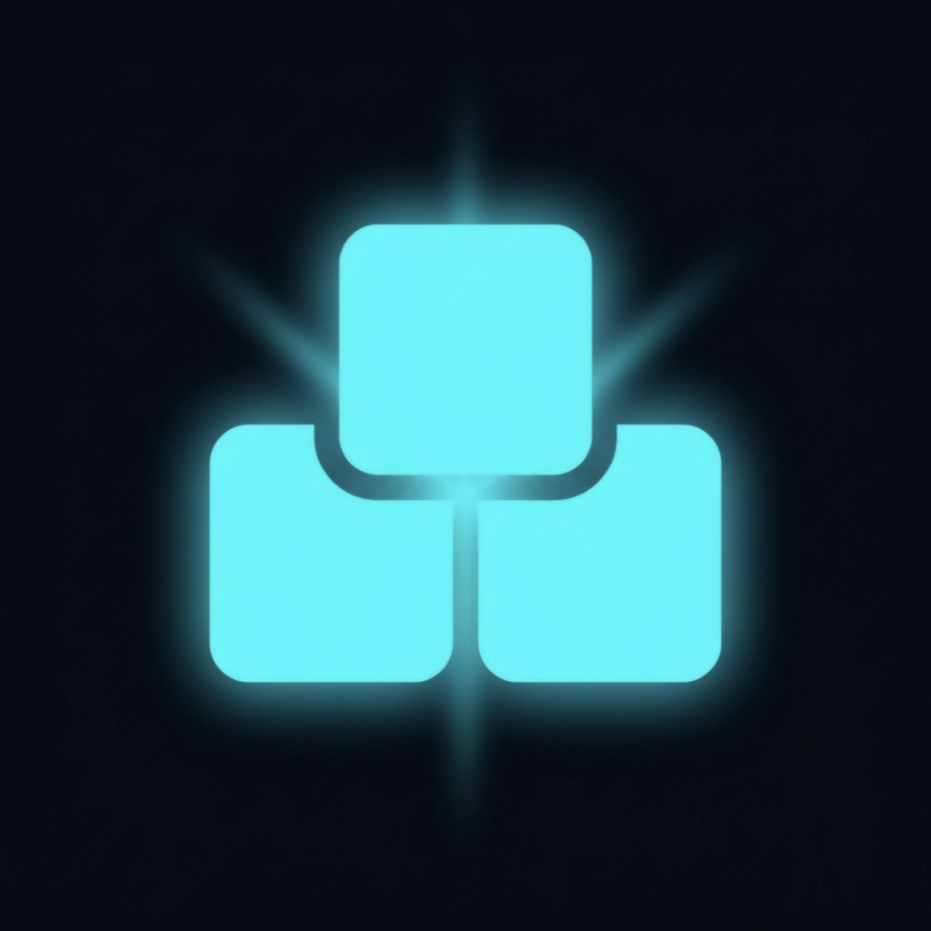 Tripix app icon, three glowing cyan tiles
